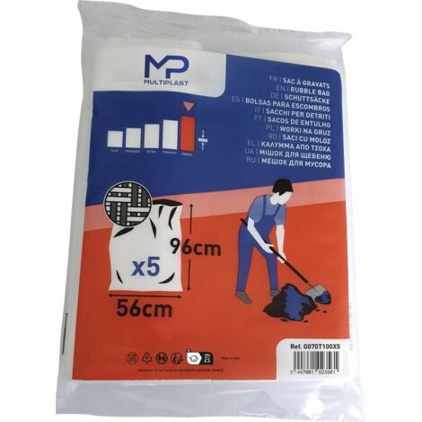 MULTIPLAST Sacs à gravats MULTIPLAST H.96 x l.56 cm x Ep.130 µm blanc (1/2)