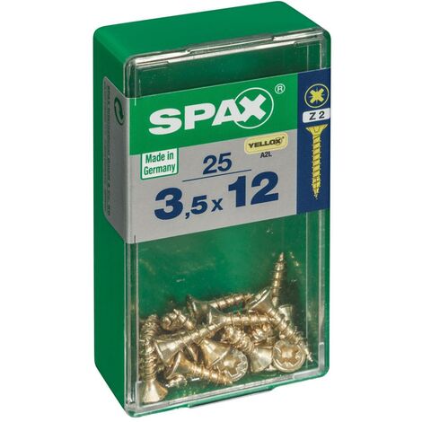 SPAX Lot de 25 vis acier tête fraisée pozidriv SPAX, Diam.3.5 mm x L.12 mm (1/4)