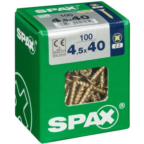 Boîte de 100 unités de vis à bois à tête plate en Yellox 4,5x40mm Spax (1/5)