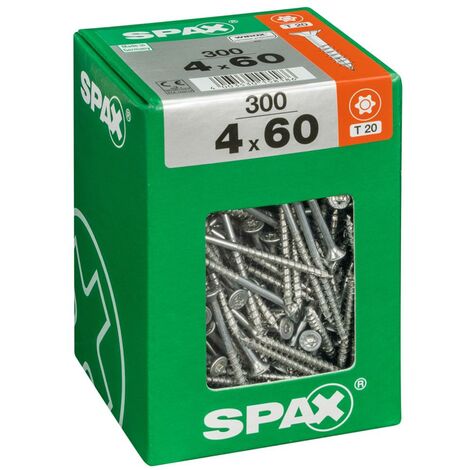 Spax – Vis polyvalente 4 x 60 mm – Lot de 300 unités – Filetage partiel – Tête fraisée T-STAR plus – Pointe 4CUT – Revêtement WIROX