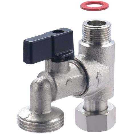 Té de repiquage avec robinet de machine à laver 1/4 de tour – Raccord mâle/femelle 12x17mm – Finition laiton chromé pour installation rapide – Quick Plomberie