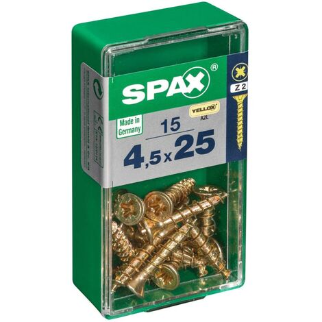 SPAX Lot de 15 vis acier tête fraisée pozidriv SPAX, Diam.4.5 mm x L.25 mm (1/5)