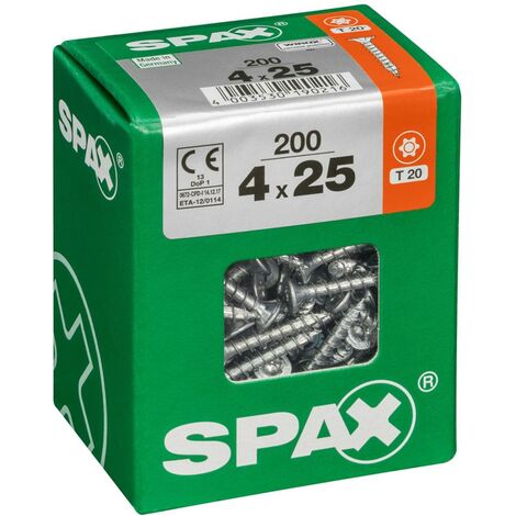 Spax – Lot de 200 vis à bois acier tête fraisée Torx 4mm x 25mm – Pour applications intérieures – Normes CE / ETA (1/4)