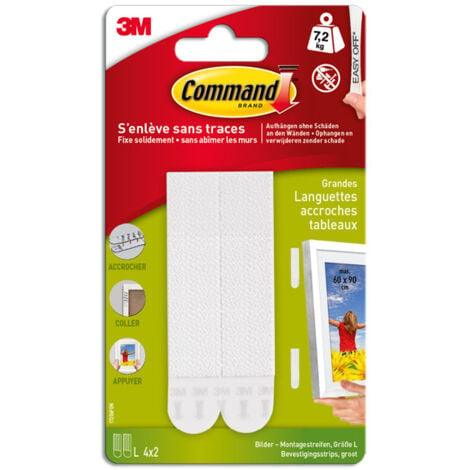 Lot de 24 languettes adhésives tableaux COMMAND blanc