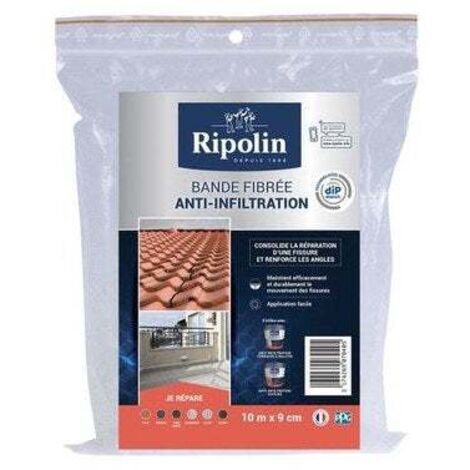 Ripolin – Bande fibrée d'étanchéité toiture 10M x 9cm – Pour fissures jusqu'à 2mm – Renforcement angles et réparations – Fabriqué en France (1/5)