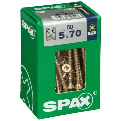 SPAX Lot de 50 vis acier tête fraisée pozidriv SPAX, Diam.5 mm x L.70 mm (1/5)