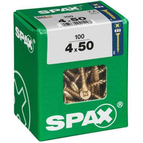 SPAX Lot de 100 vis acier tête fraisée pozidriv SPAX, Diam.4 mm x L.50 mm (1/5)