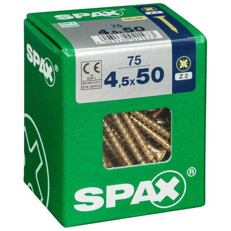Spax – Lot de 75 vis acier tête fraisée pozidriv – Diamètre 4.5 mm – Longueur 50 mm – Pour ossature bois – Embout PZ2 (1/5)