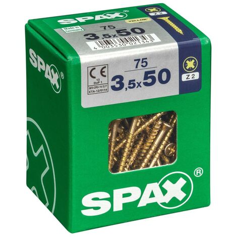 SPAX Lot de 75 vis acier tête fraisée pozidriv SPAX, Diam.3.5 mm x L.50 mm (1/8)