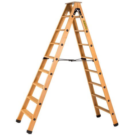 Centaure – Escabeau double accès bois 2x8 marches – Hauteur de travail 3,35m – Tablette antidérapante – Patins antidérapants pour sécurité