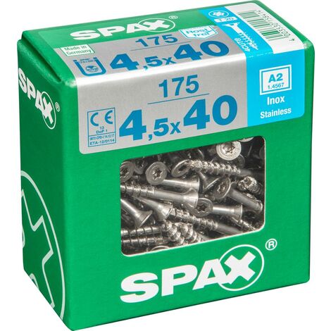 Spax Vis acier inoxydable, 4,5 x 40 mm, 175 unités, Filetage partiel, Tête fraisée, T-STAR plus T20, 4CUT, Acier inoxydable inoxydable A2 - 4197000450406 (1/6)