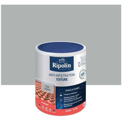 Ripolin – Revêtement d'étanchéité toiture 0,75L gris ciment – Film 100% étanche – Résistant aux intempéries – Rendement 1 à 1,4 m²/L