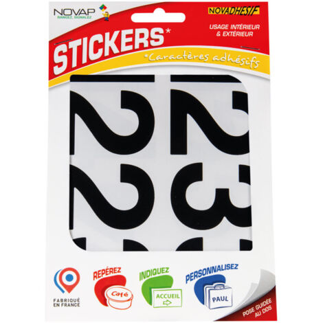 Novap – Chiffres autocollants 60mm noir – Vinyle plastifié pour intérieur et extérieur – Excellente adhérence sur surfaces lisses (1/5)