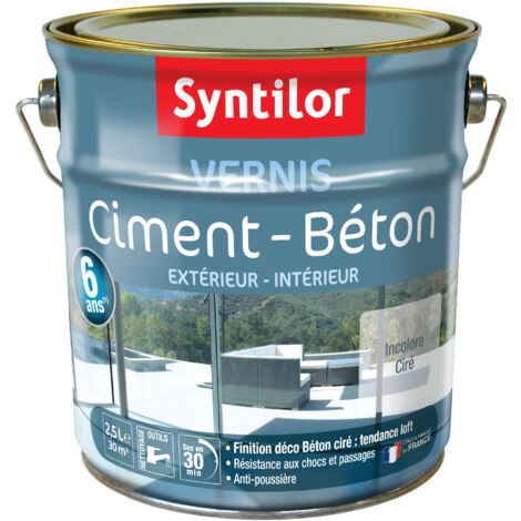 Vernis ciment extérieur et intérieur incolore satiné 2.5 l – Protection et imperméabilisation béton – Fini ciré préserve couleur d'origine – Syntilor