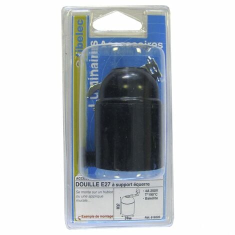 Douille culot E27 plastique noir lisse pour lampe avec cache
