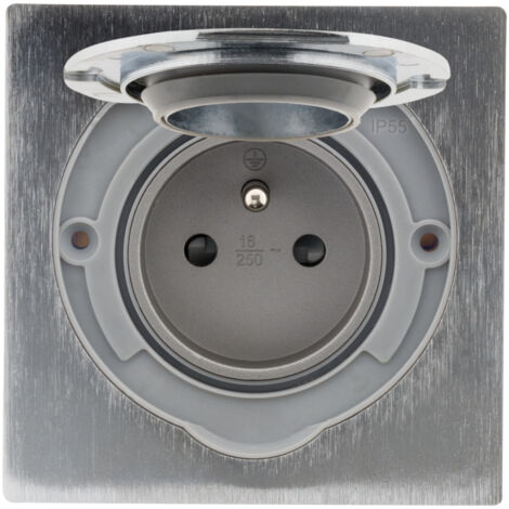 Zenitech – Prise de sol 2P+T 16A IP55 avec clapet de protection aimanté – Aluminium brossé – Branchement rapide par bornes automatiques