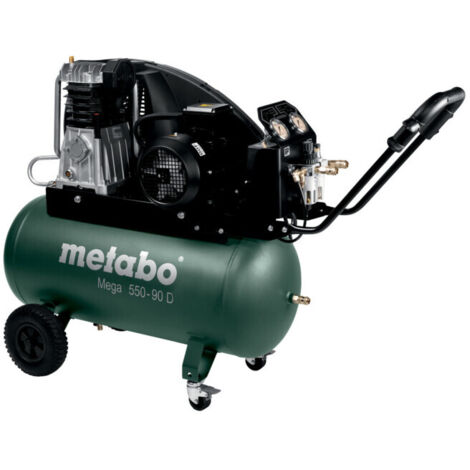 Metabo – Compresseur à courroie 90L – Débit 510 l/min – Pression max 11 bar – Moteur silencieux 3 kW – Transport facile avec roues caoutchoutées - MEGA 550-90 D