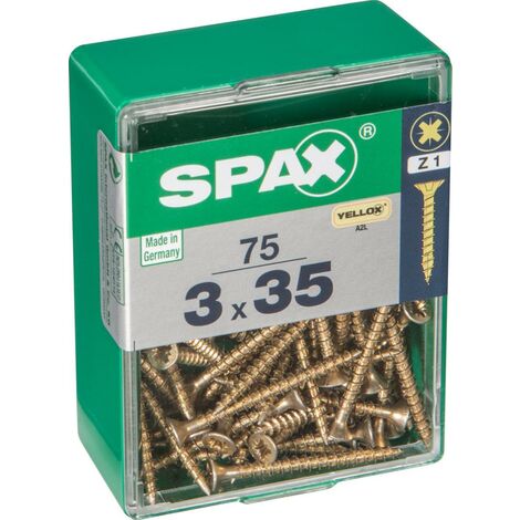 SPAX Lot de 75 vis acier tête fraisée pozidriv SPAX, Diam.3 mm x L.35 mm (1/4)