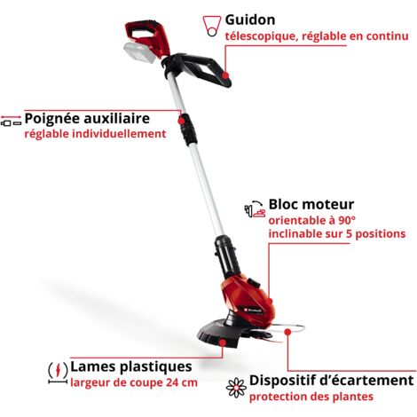 Einhell Coupe-bordures sans fil GE-CT 18 Li - Solo Power X-Change (18 V,Diam. de coupe lame 24 cm,Livré avec 20 lamelles en PVC) Livré sans Batterie ni Chargeur