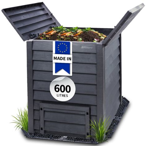 Garantia – Composteur Thermo-Wood 600L en polypropylène recyclé – Dimensions 80x80x100 cm – Système d'aération intégré – 626056 - BOIS 600 L