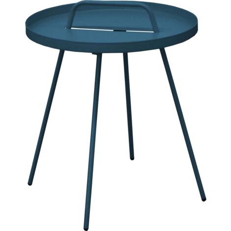 PROLOISIRS Table Basse de jardin Flower, ronde, 4 pieds, poignée - bleu 44 x 51 cm (1/2)