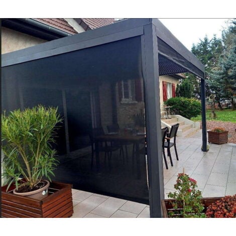 HABRITA Pergola Bioclimatique Aluminium Gris Anthracite avec Rideau Latéral Manuel – 10,80 m² – Lames Orientables Manuelles