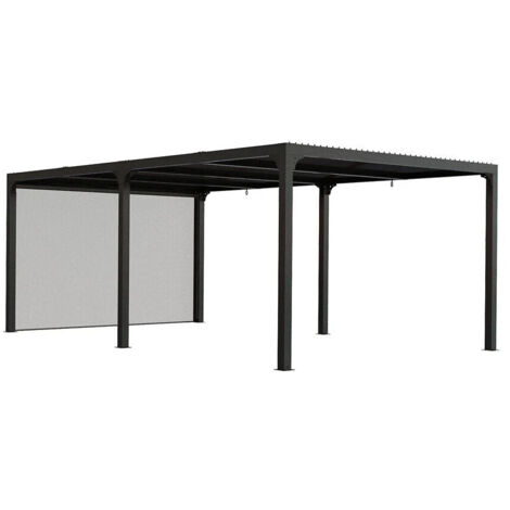 Habrita – Pergola bioclimatique aluminium 21,52 m² – Lames orientables 90° – Rideau manuel PVC 430 gr/m² – Structure gris anthracite – Dimensions L 360 x L 598 x H 235 cm