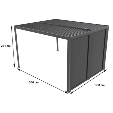 Habrita – Pergola bioclimatique aluminium gris anthracite – 10,80 m² – Lames orientables manuelles – Ventelles latérales amovibles – Poteaux 100x100mm (1/9)