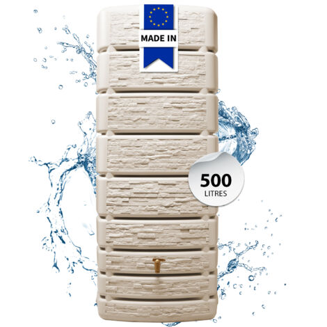 Garantia – Cuve murale 500 L beige sable – Imitation pierre – Montage facile avec robinet PE – 100% matière recyclée et recyclable - 4rain