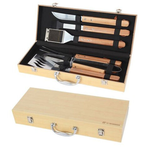 LE MARQUIER Mallette de 6 ustensiles en inox et bambou pour plancha (1/3)