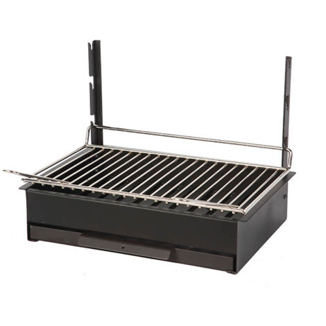 Le Marquier – Barbecue à charbon encastrable 48 x 28 cm – Acier noir – Grille inox réglable sur 3 niveaux – Pour 4 à 6 personnes (1/2)