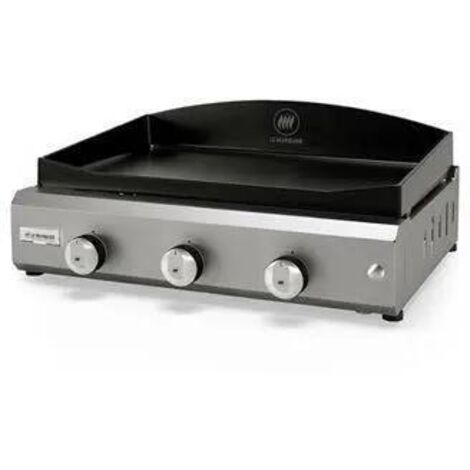 Le Marquier – Plancha à gaz inox Amalia 360 – 3 brûleurs double paroi 6,9 kW – Plaque fonte émaillée 40 x 60 cm – Pieds réglables (1/3)