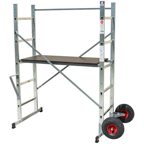 Hailo – Échafaudage roulant tout terrain 0,9m/2,9m – Charge max 150kg – 2 roues tout-terrain – Plateau antidérapant 100x45cm