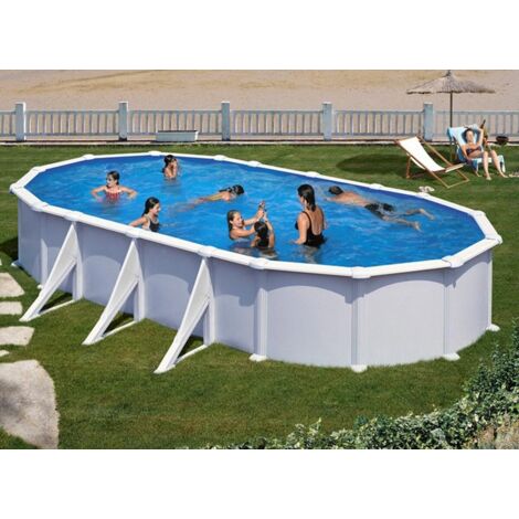 GRE – Piscine tubulaire acier galvanisé ovale 7,44 x 3,99 x 1,32 m – Volume 28,2 m³ – Filtration à sable 5 m³/h – Échelle de sécurité incluse (1/5)
