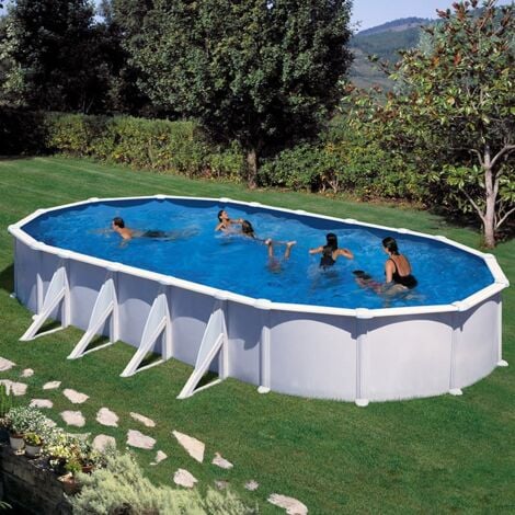Gre Pools Piscine ovale acier 6,34m x 3,99m x H: 1,32m - Filtration à sable - Renforts apparents