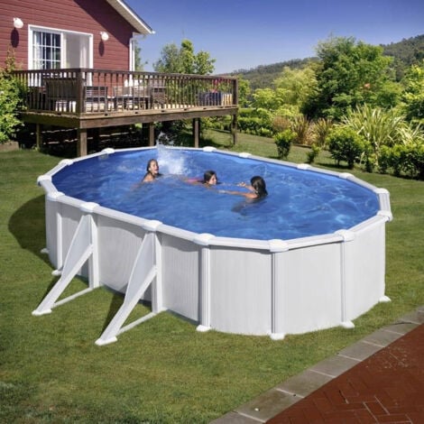 Gre Pools Piscine ovale acier 6,34m x 3,99m x H: 1,32m - Filtration à sable - Renforts apparents