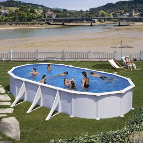Gre Pools Piscine ovale acier 6,34m x 3,99m x H: 1,32m - Filtration à sable - Renforts apparents