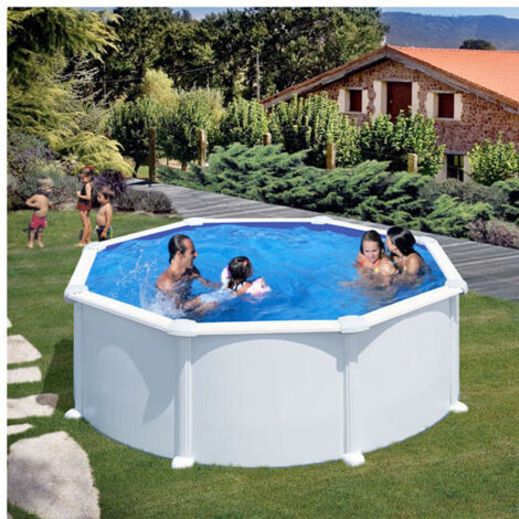 GRE – Piscine hors sol circulaire 350x132 – Paroi en tôle d'acier galvanisé – Échelle de sécurité incluse – Filtration à sable 6 m3/h (1/5)