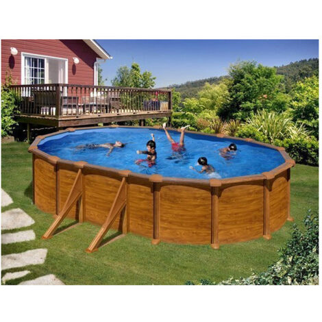 GRE – Piscine hors sol ovale imitation bois 500x300x132 cm – Acier galvanisé – Filtration 6 m³/h – Volume 16210 litres