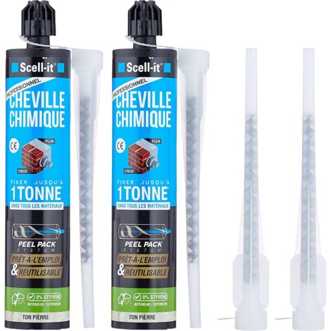 Scell-It – Lot de 2 cartouches de scellement chimique 280ml – Cheville chimique époxy-acrylate sans styrène – Fixation jusqu'à 1 tonne béton