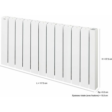 Acova – Radiateur électrique connecté à inertie fluide 2000 W – Surface de chauffe 19 m² – Format horizontal – Aluminium – Précision de réglage 0.1 °C (1/3)