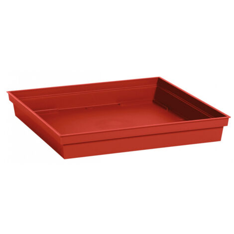 EDA – Soucoupe plastique carrée 26,7 x 26,7 x H 3,8 cm – Rouge rubis – Résistante au gel – Pour pot carré 22L