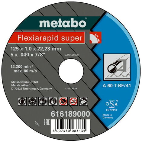 Metabo Disques à tronçonner pour acier inoxydable avec boîte de rangement  10 pièces 125 x 1