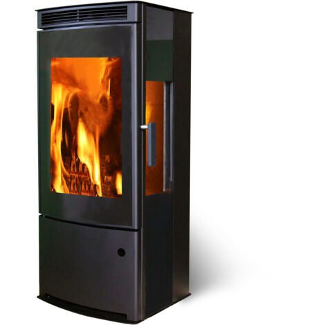 Supra – Poêle à bois vertical 9kW – Acier – Longueur max bûche 50 cm – Départ des fumées dessus-arrière – Classe énergétique A+