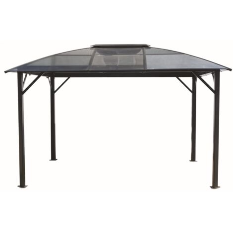 Habrita – Gloriette 4 pentes en aluminium gris anthracite – Dimensions L 360 x l 300 x H 280 cm – Avec rideaux polyester – GL3630AL (1/8)