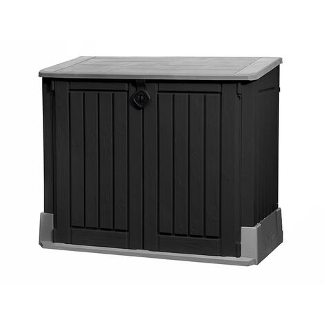 Keter – Coffre de jardin 845L en polypropylène gris clair/noir – Dimensions L71,5 x P132 x H113,5 cm – Système d'aération et ouverture assistée (1/2)