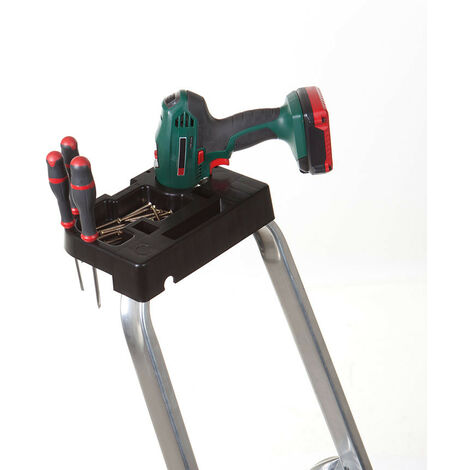 Hailo – Tablette porte-outils escabeau Selekta – Charge max 10kg – Fabrication française – Dimensions plié 7x25x17cm – Poids 0.2kg
