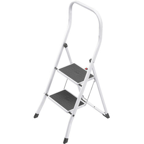 Hailo – Marchepied pliant 2 marches en acier époxy – Hauteur de travail 2,47 m – Charge maximale 150 kg – Largeur 48 cm – Garde-corps antidérapant