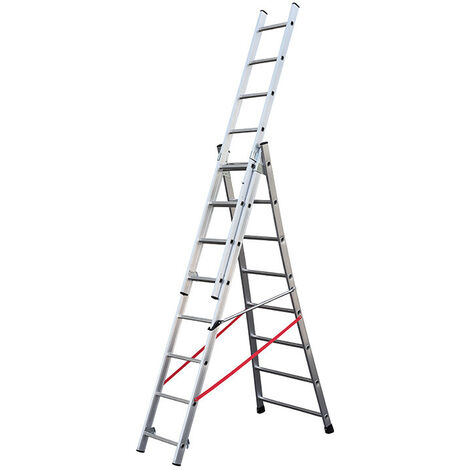 Hailo – Échelle transformable 3x8 échelons – Hauteur d'accès 5,7m – Base évasée pour stabilité – Échelons antidérapants en aluminium (1/5)