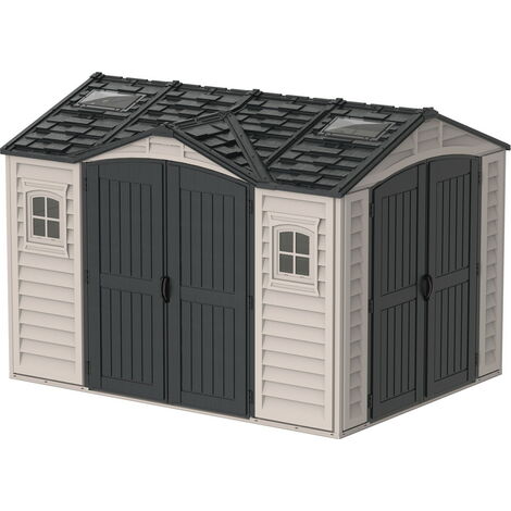 Duramax – Abri de jardin résine 8,05m² – Dimensions 3,26 x 2,47 m – 2 fenêtres et 2 puits de lumière – Résistant aux intempéries et sans entretien